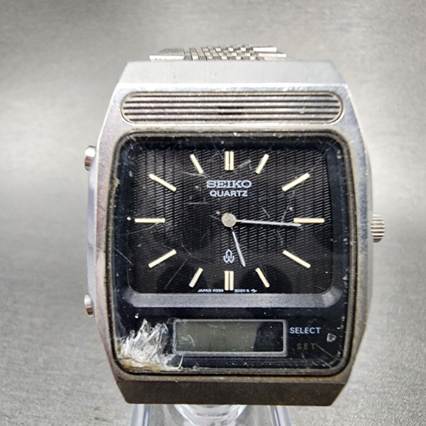 VTG Seiko Analog Digital Watch Men 32mm Black Dial Silver Tone H259-501A PARTS