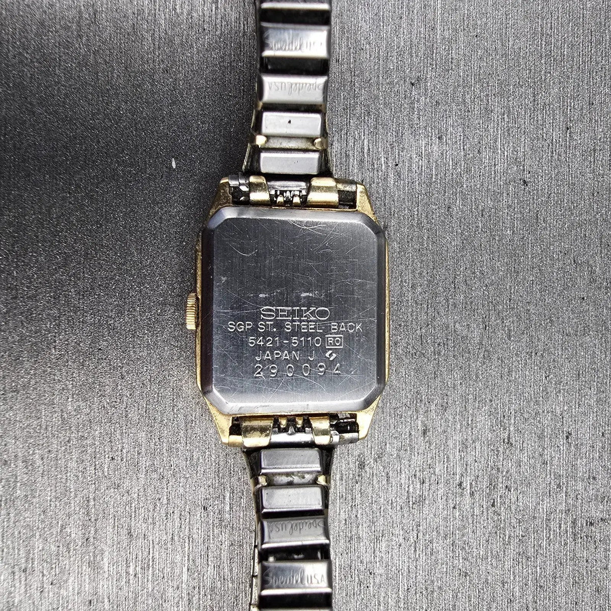 Seiko Watch Women 19mm Champagne Dial Gold Tone Rectangle 5421-5110 New Batt JP710