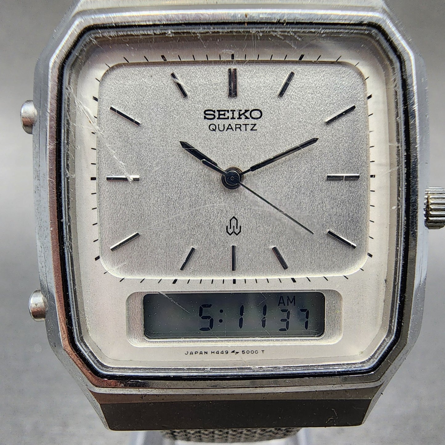 Seiko Tank Watch Men 31mm Analog Digital Silver Dial Steel H449-5000 New Battery