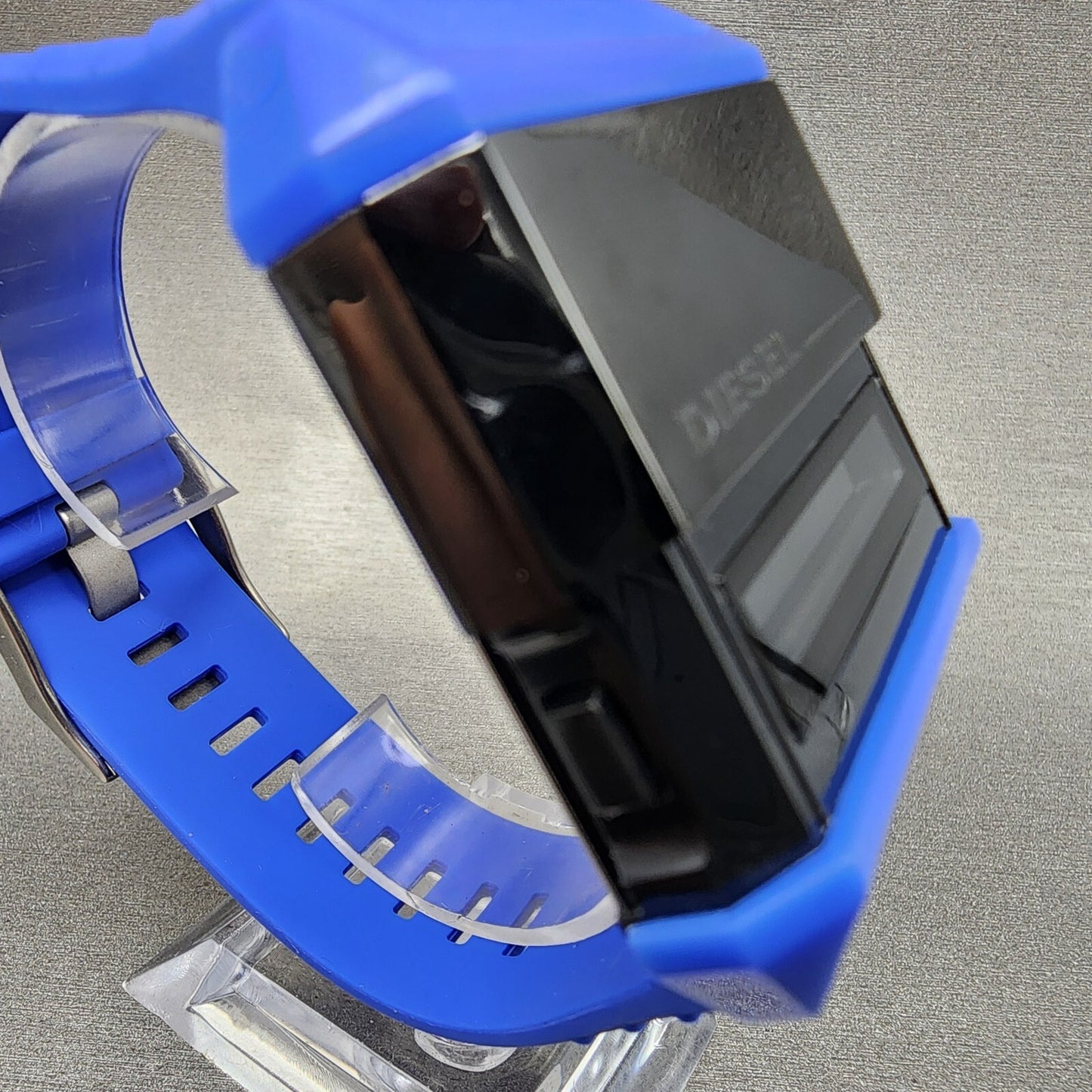 Diesel Digital Watch Men 48mm Digital Blue Tone Black Dial Rectangle New Battery