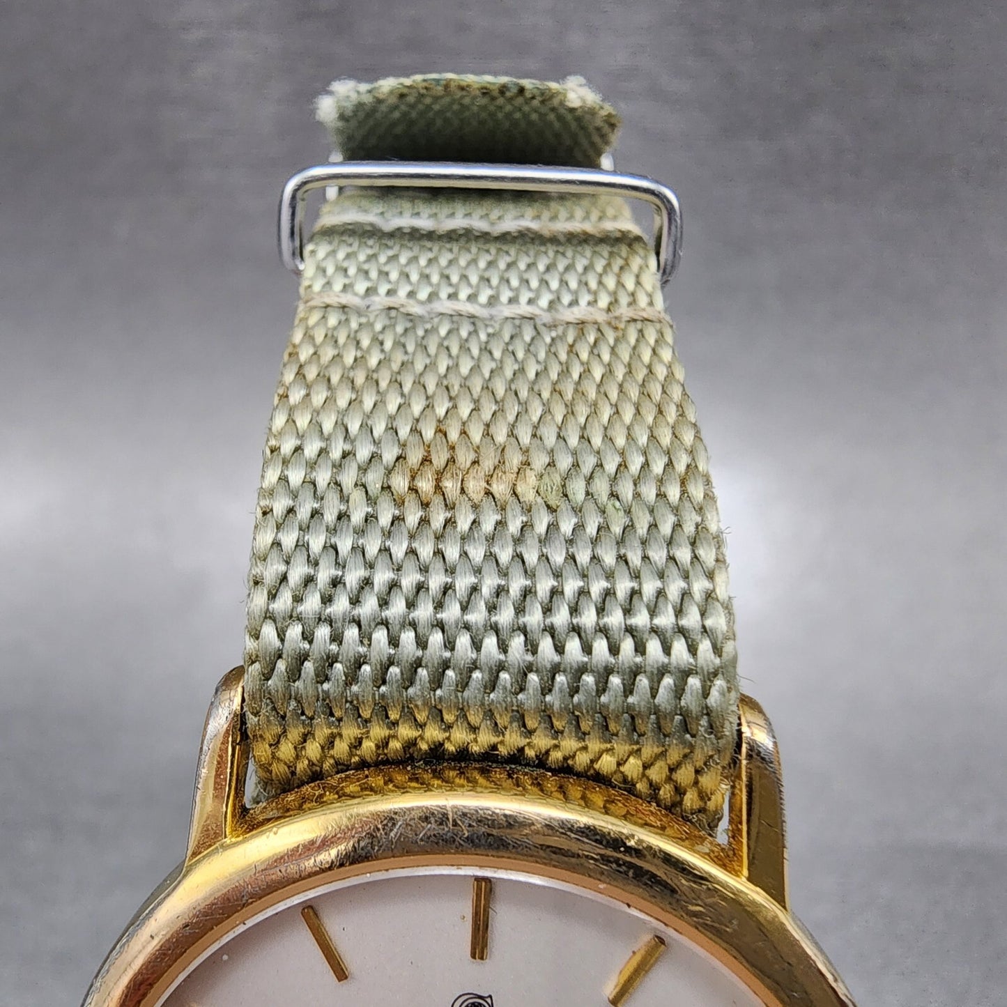 Cyma Louis XV Watch Men 32mm White Dial Gold Tone Round Nato Strap New Battery
