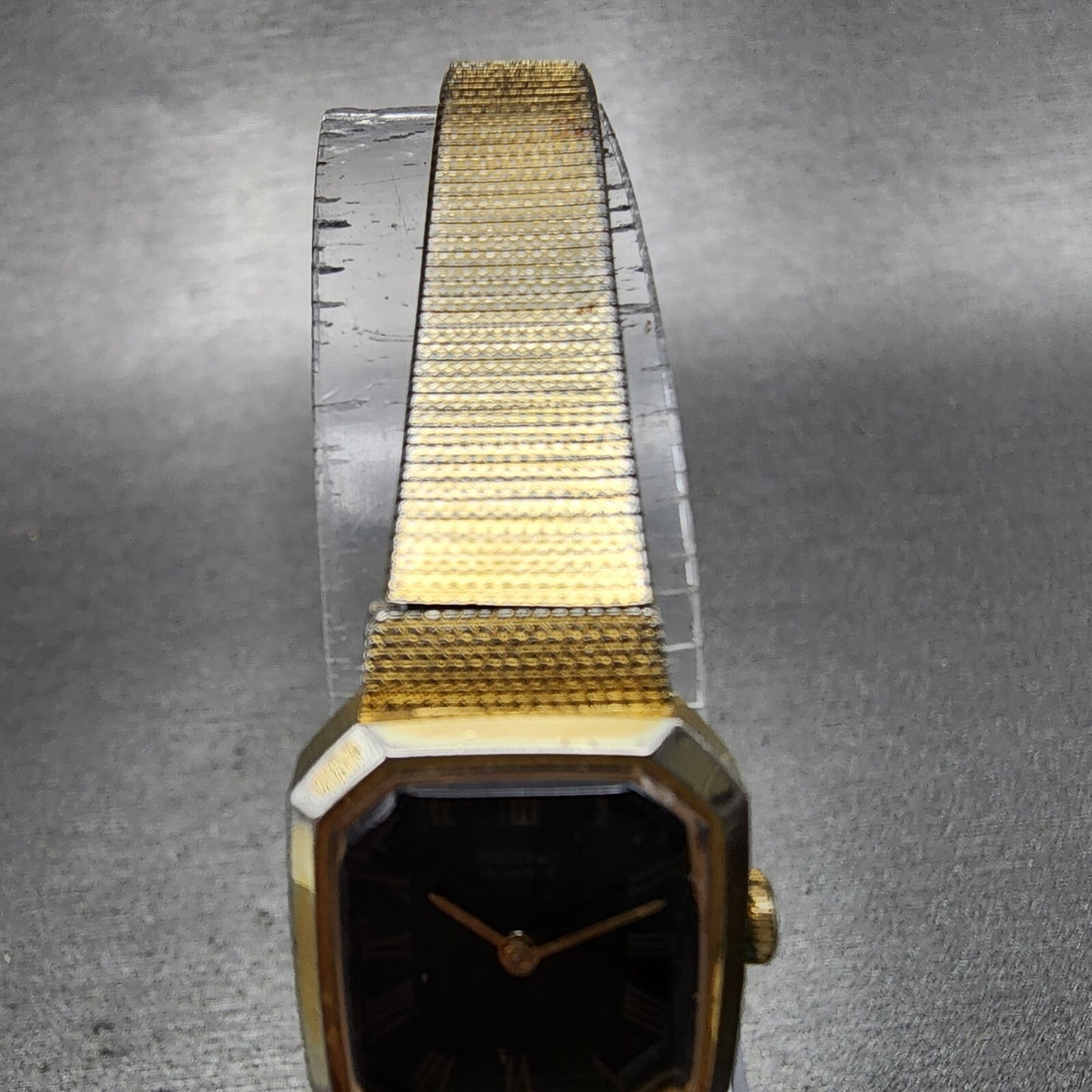VTG Seiko Watch Women 17mm Black Dial Gold Tone Octagon 2B20-5019 New Battery