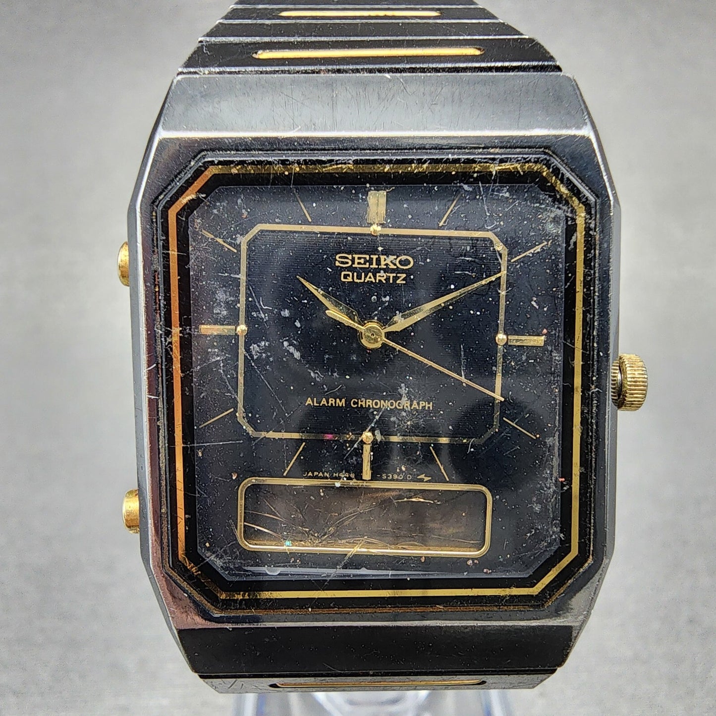 Seiko Watch Men Black Gold Tone Analog Digital Alarm Chrono 28mm H449-5310 PARTS