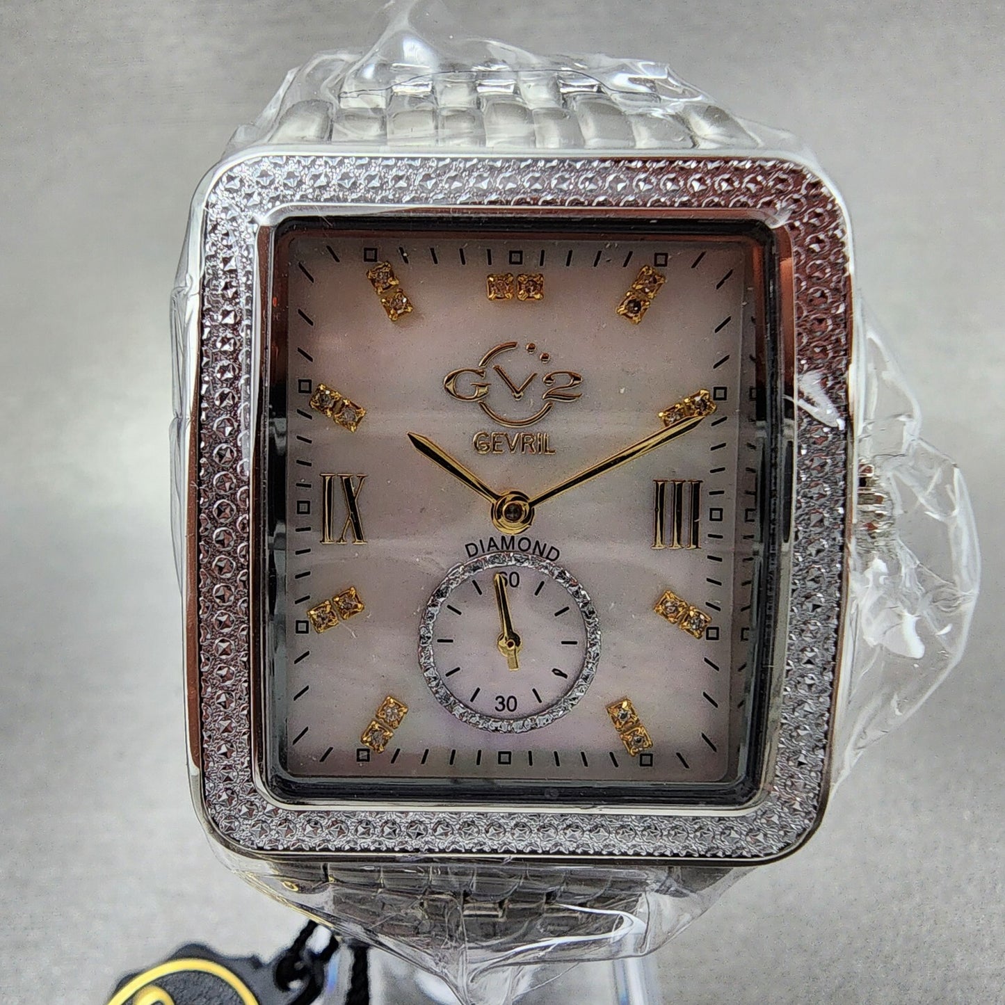 Gevril GV2 Bari Tank Watch Women 31mm MOP Dial Steel Diamond bezel Small Seconds