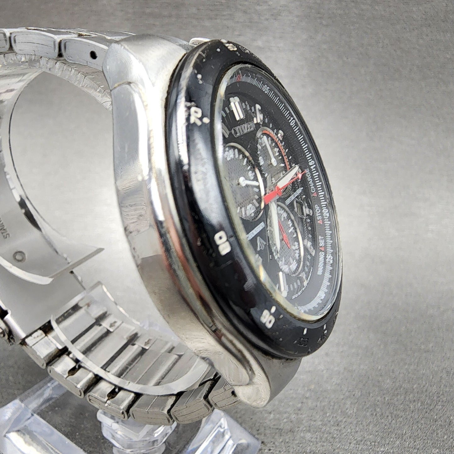 Citizen Eco-Drive Chronograph Watch Men 47mm Black Dial Steel Date Round Runs
