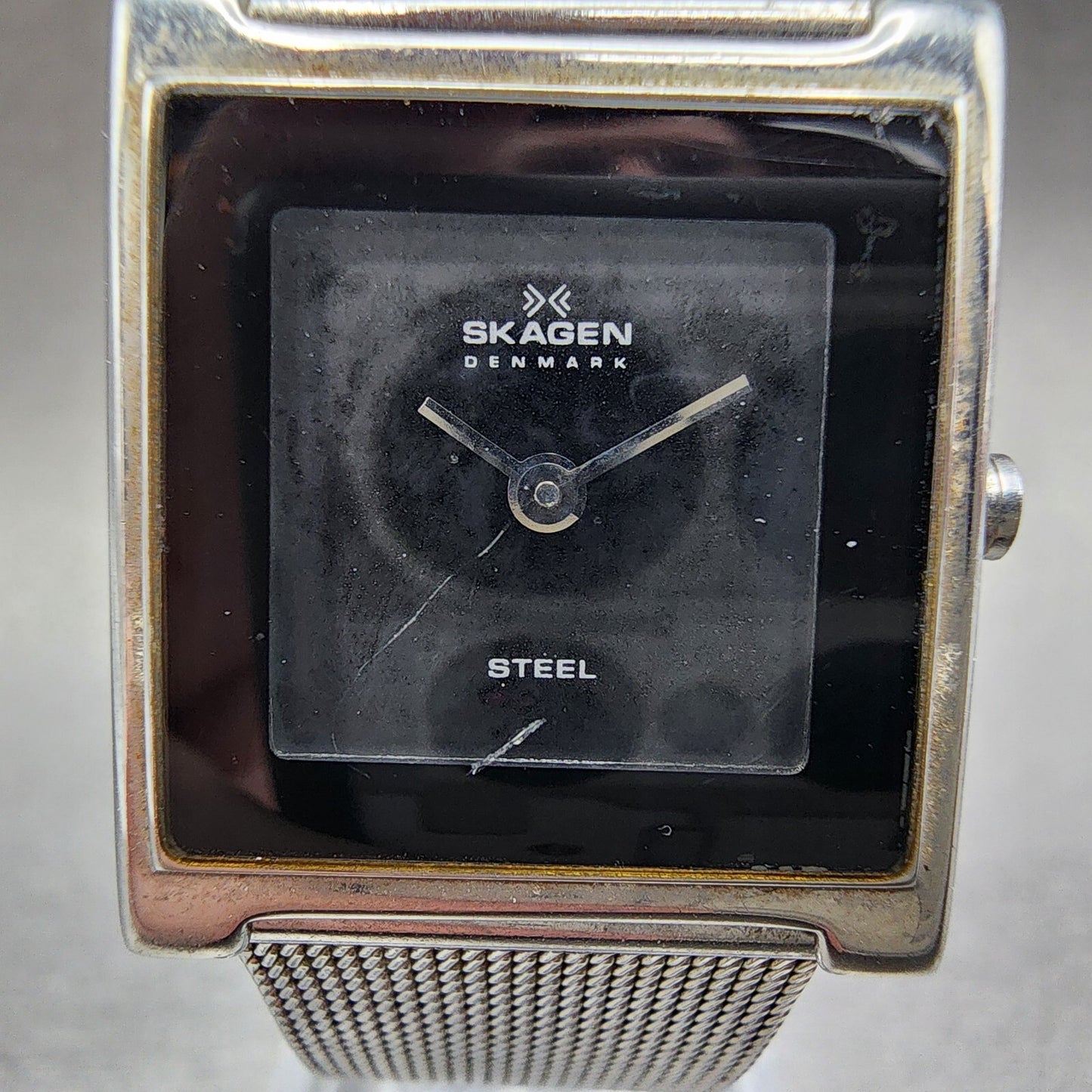 Skagen Tank Watch Women 23mm Black Dial Stainless Steel Rectangle New Battery