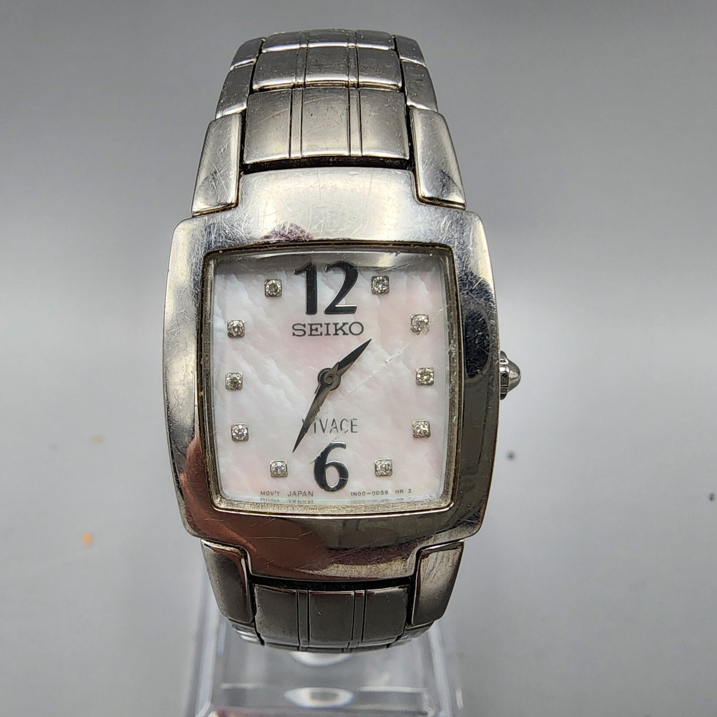 Seiko Vivace Watch Women Silver Tone MOP Dial Diamond Markers 22mm Square NewBat