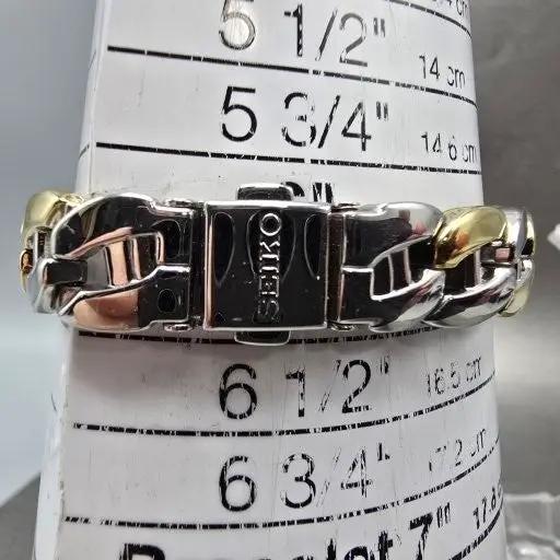 Seiko Solar Watch Women 19mm Silver Dial Two Tone Oval V115-0BY0 Runs11
