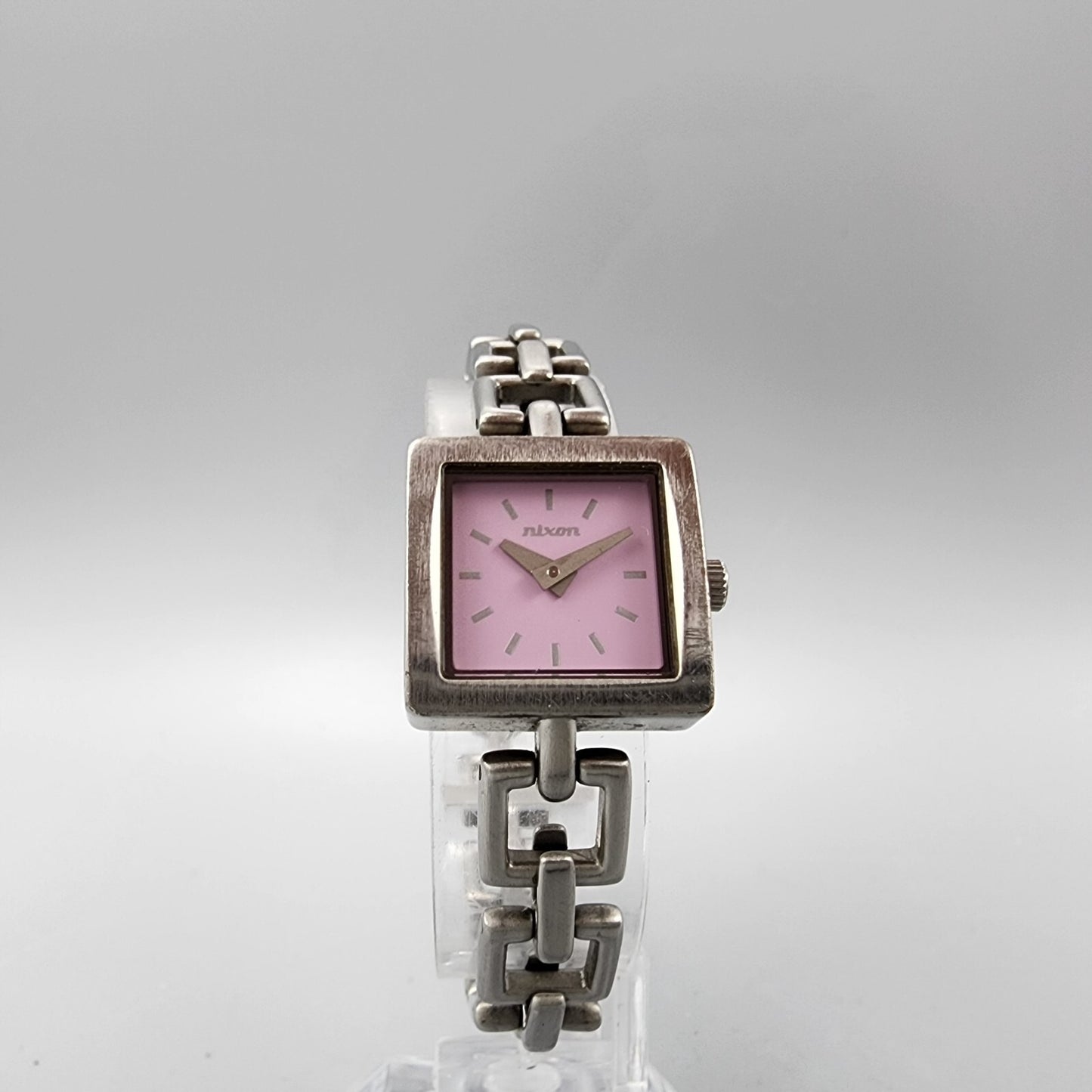 Nixon The Charm Watch Women 19mm Pink Dial Silver Tone Square New Battery