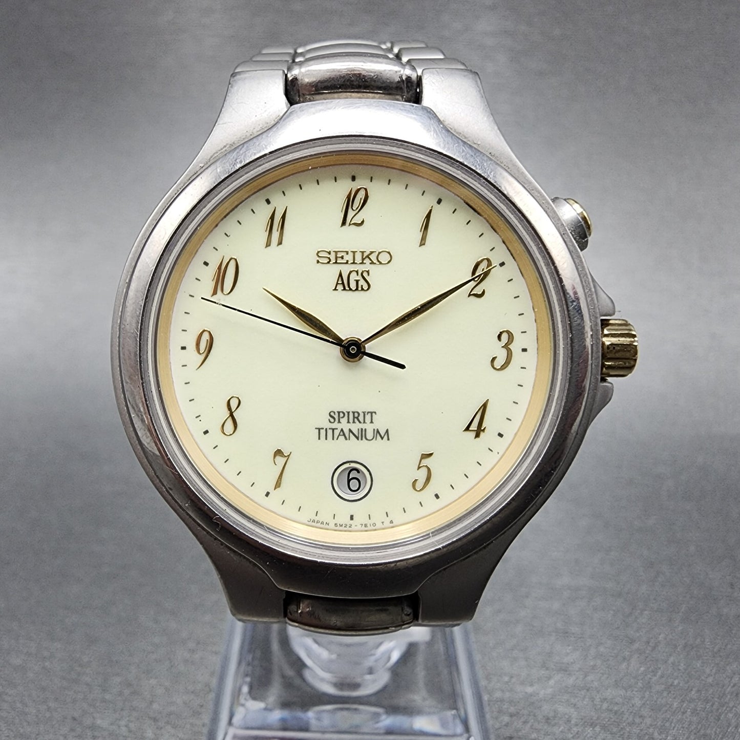 Seiko Spirit AGS Watch Men 37mm Luminous Dial Titanium Date 5m22-7B80 PARTS
