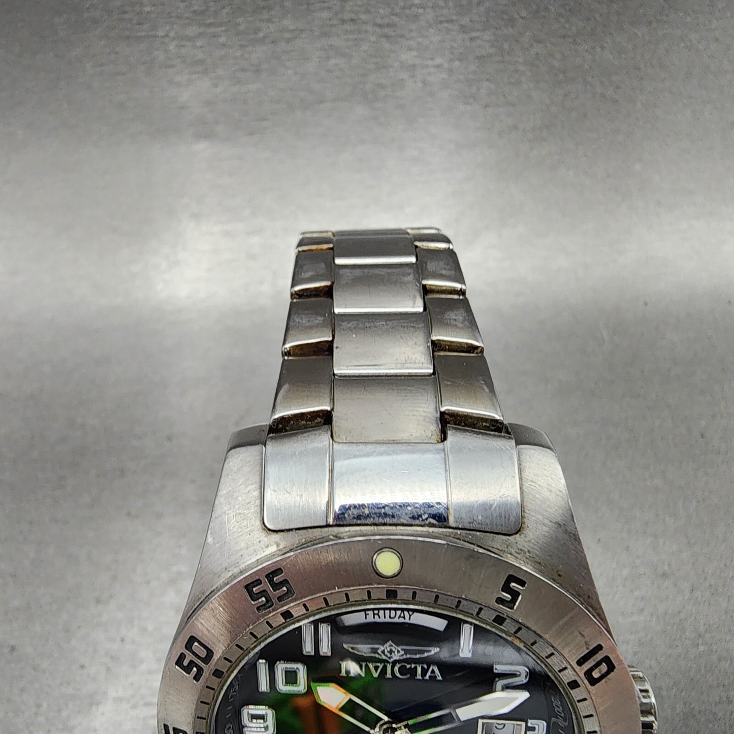 Invicta Watch Men 44mm Black Dial Silver Tone Daydate Round New Battery