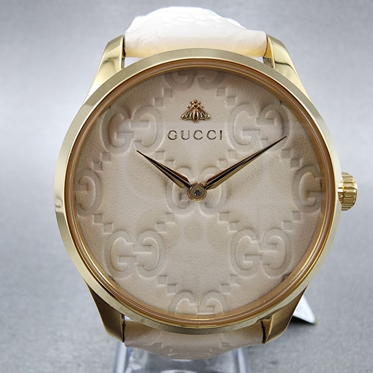 Gucci G-Timeless Watch Women 38mm White Dial Gold Tone Round Leather YA1264033