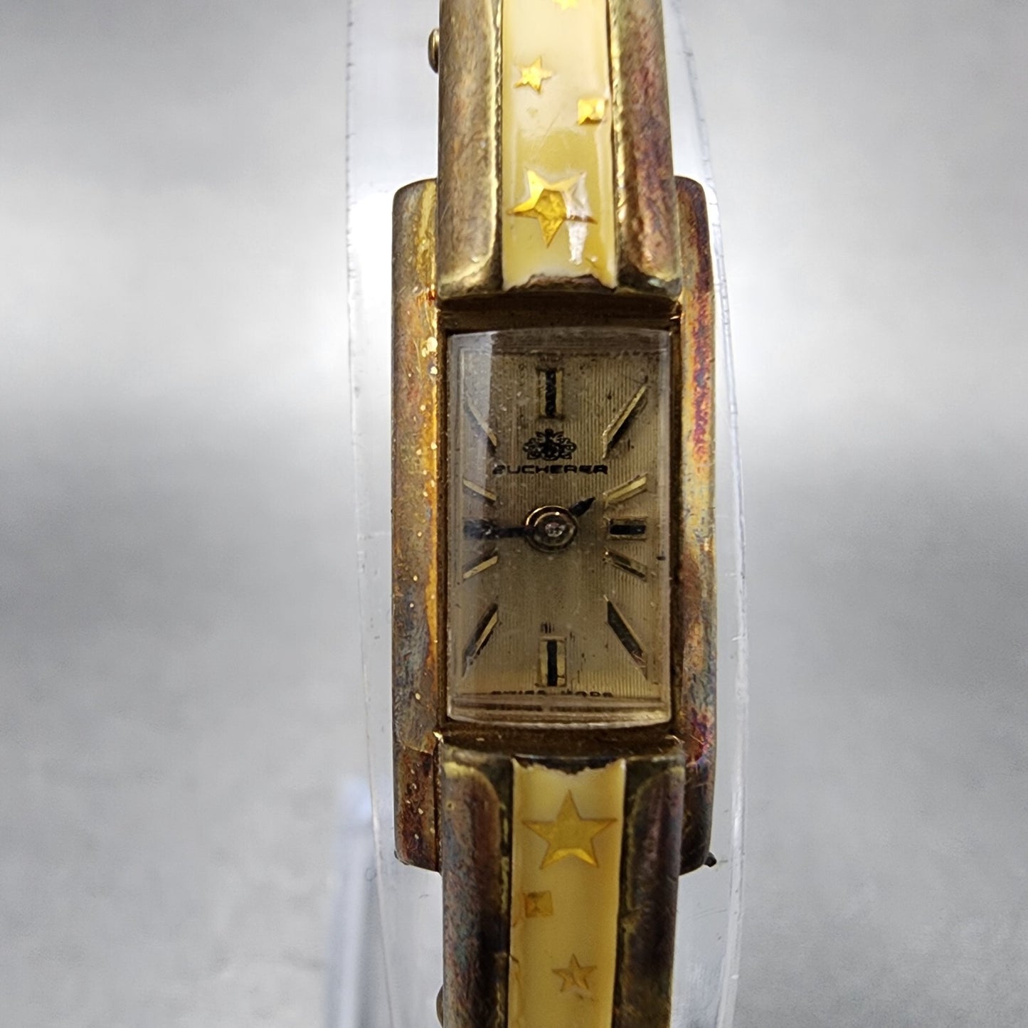Bucherer Watch Women 11mm Champange Dial Gold Tone Rectangle Star Enamel PARTS