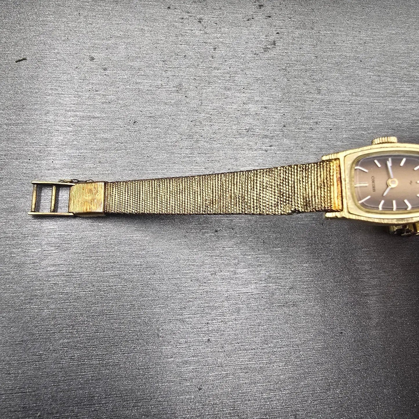 Seiko Watch Women 16mm Bronze Dial Gold Tone Rectangle 11-3669 Manual Wind Works15