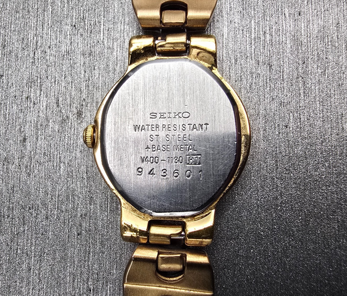 Seiko Watch Women 19mm Champagne Dial Gold Tone Round V400-1130 New Battery VTG10