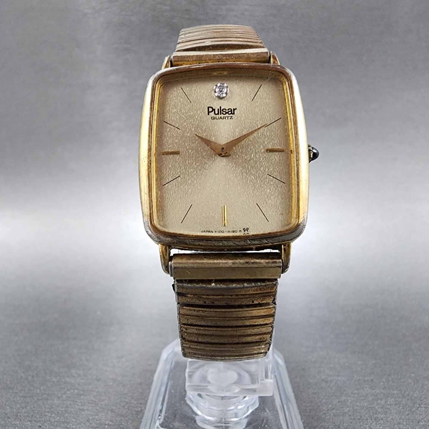 Pulsar Tank Watch Men 26mm Champange Dial Gold Tone Rectangle Y100-5869 PARTS