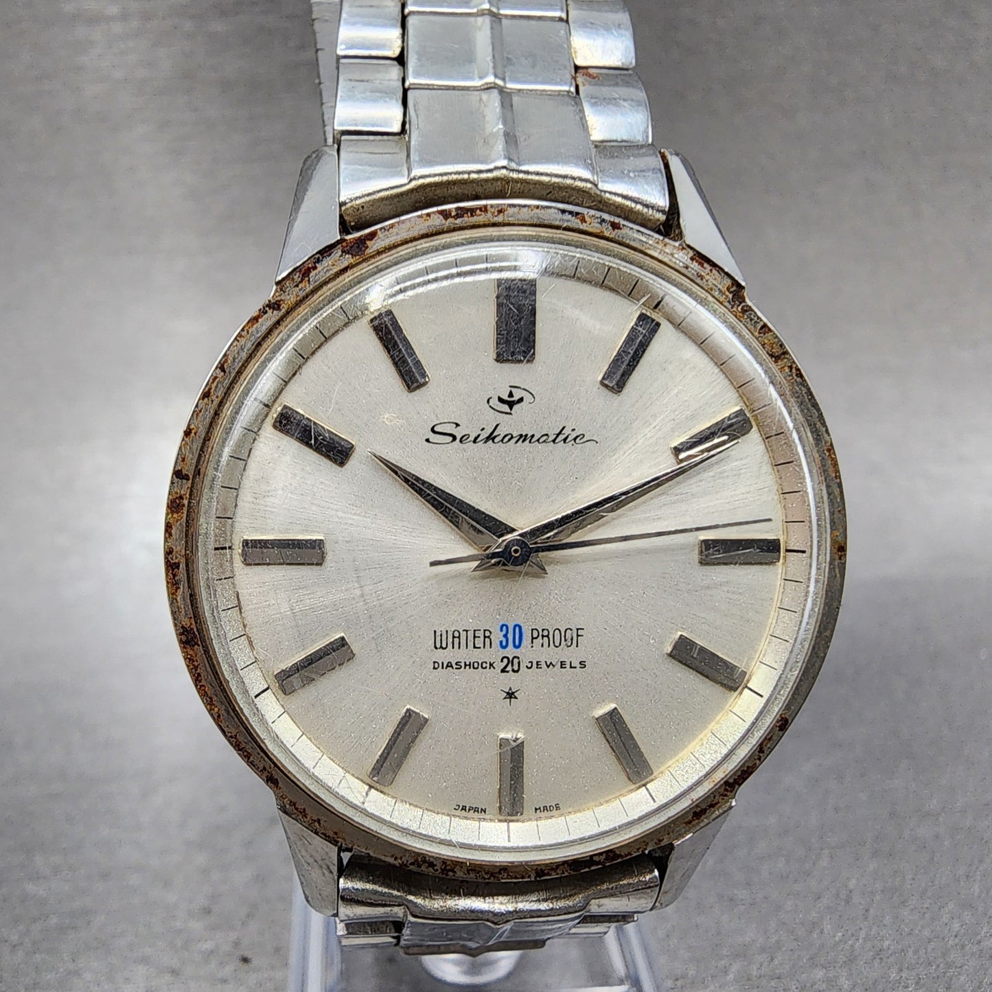 Seiko Seikomatic Watch Men 36mm Silver Dial Silver Tone J13044 Runs READ!!!