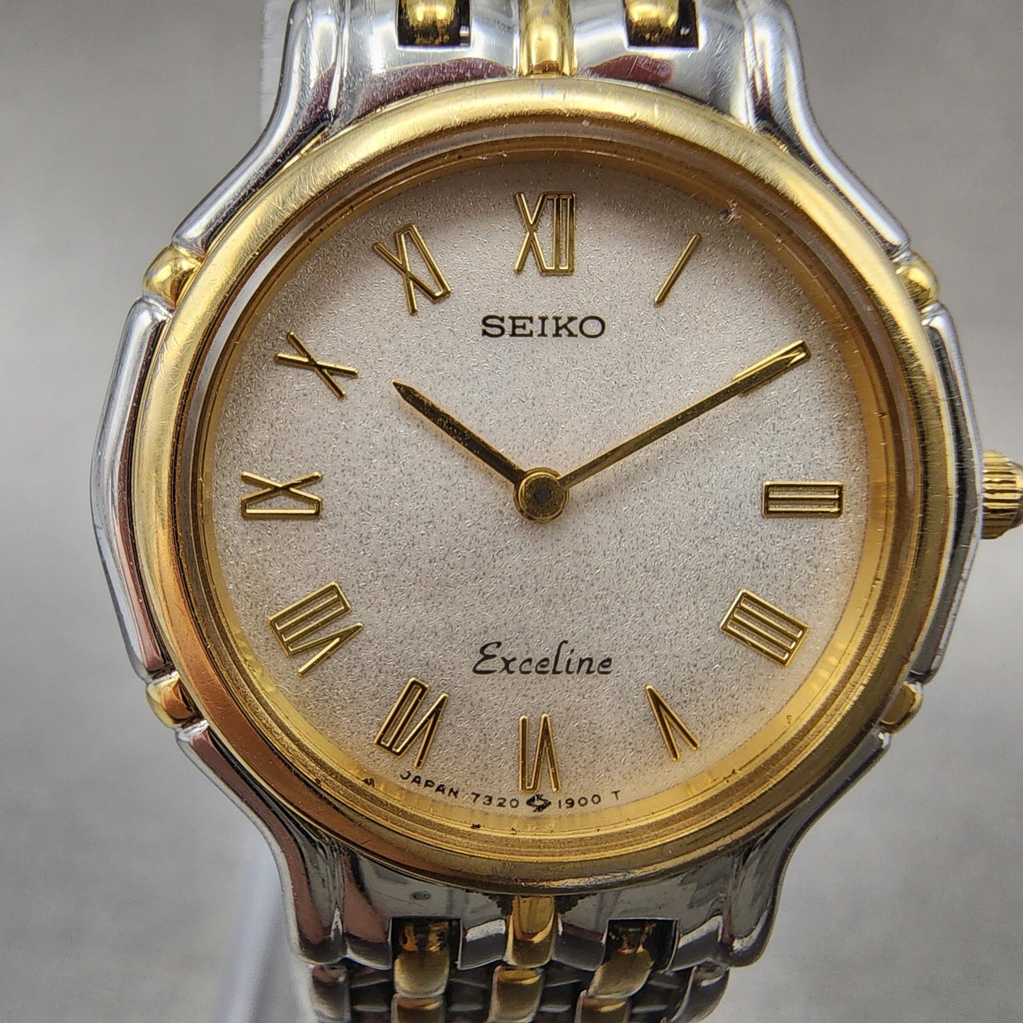 Seiko Exceline Watch Women 24mm Silver Dial Two Tone Round 7320-0410 New Battery