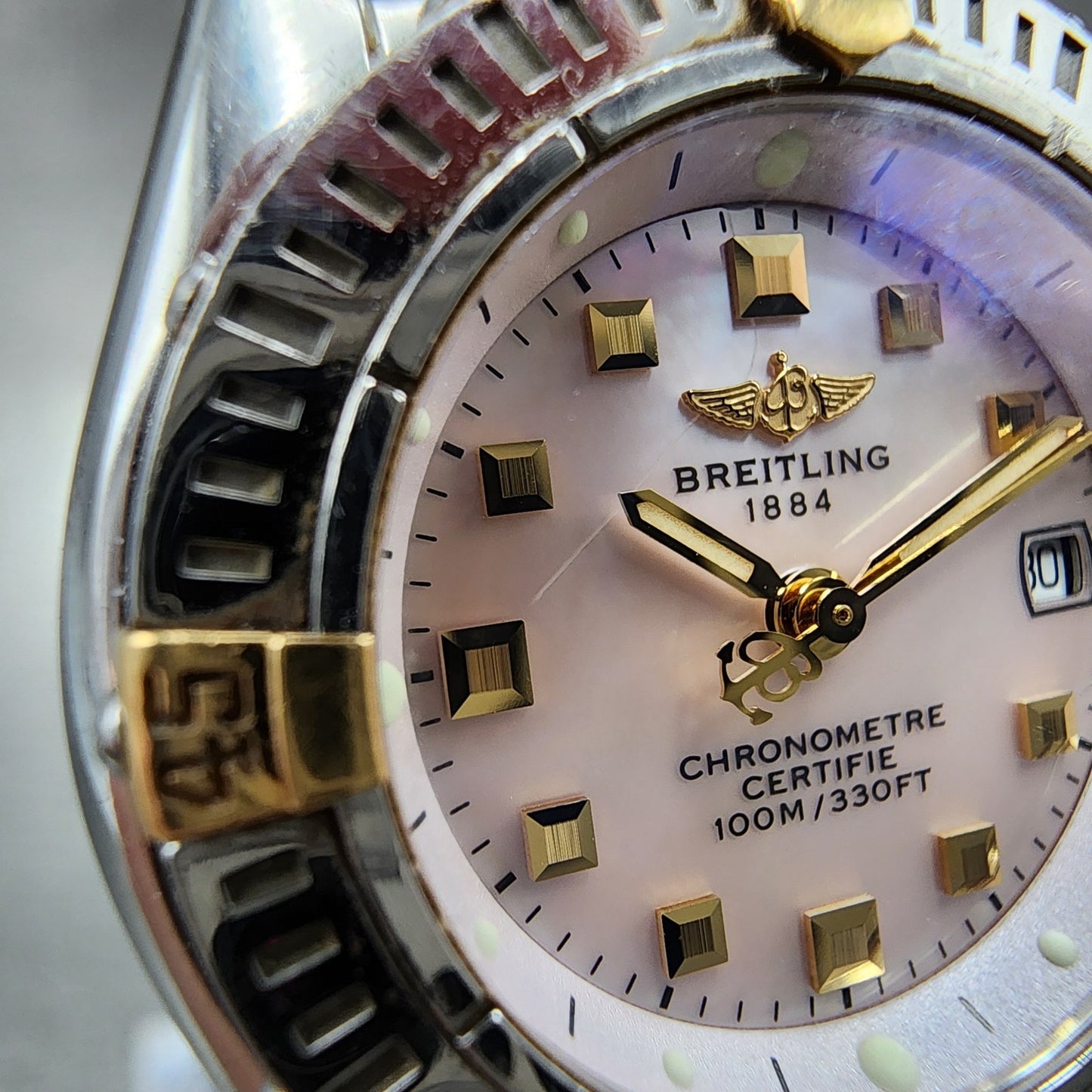 Breitling Callistino Watch Women 29mm MOP Dial Two Tone Date B72345 New Battery