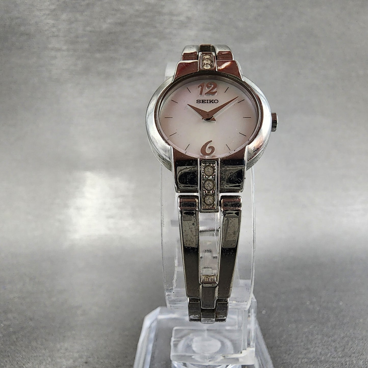 Seiko Watch Women 20mm MOP Dial Silver Tone Round 1N00-0SJ0 New Battery