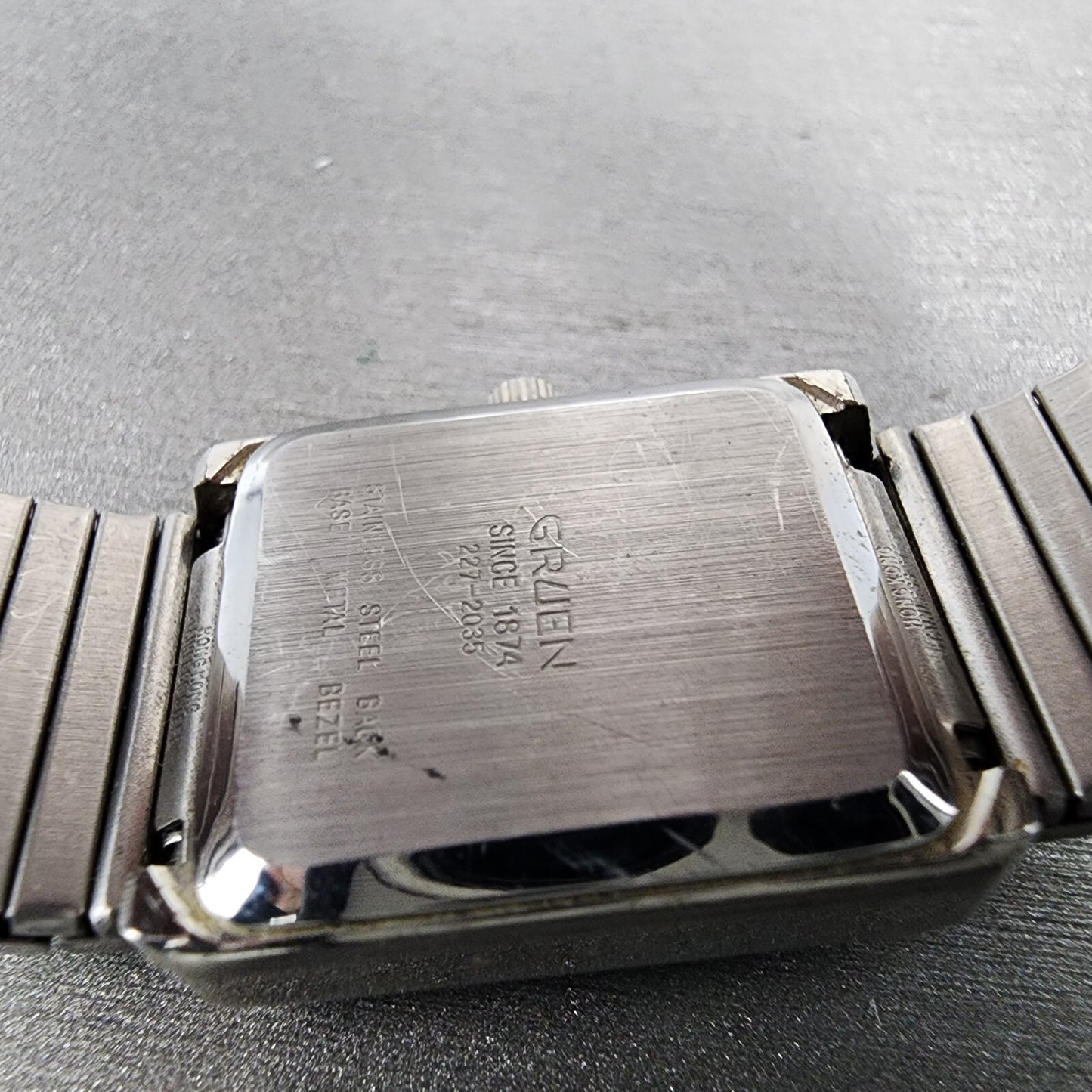 Gruen Tank Watch Women 20mm Black Dial Silver Tone Rectangle 227-2035 New Batt