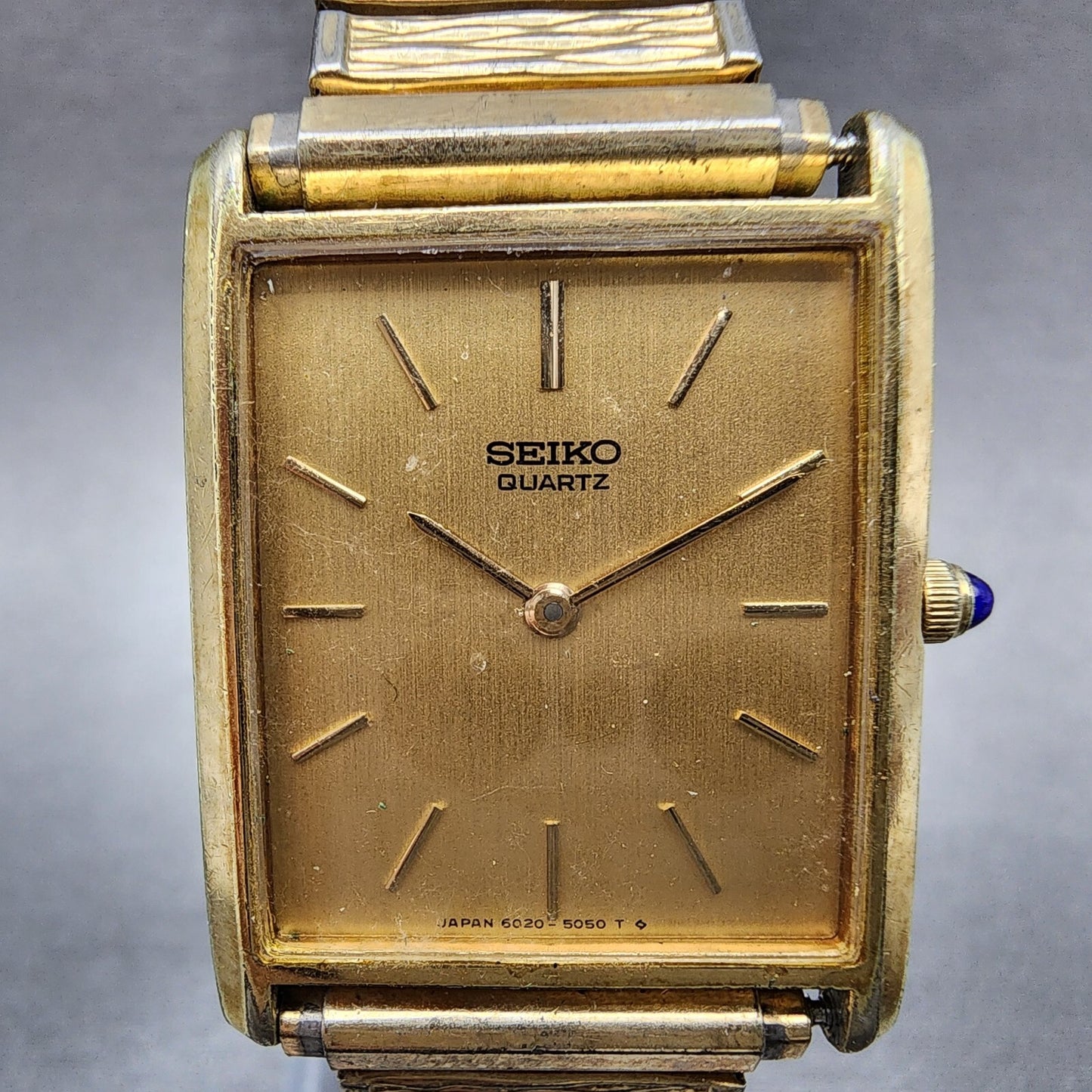 Seiko Watch Men 25mm Champagne Dial Gold Tone 6020-5059 New Battery