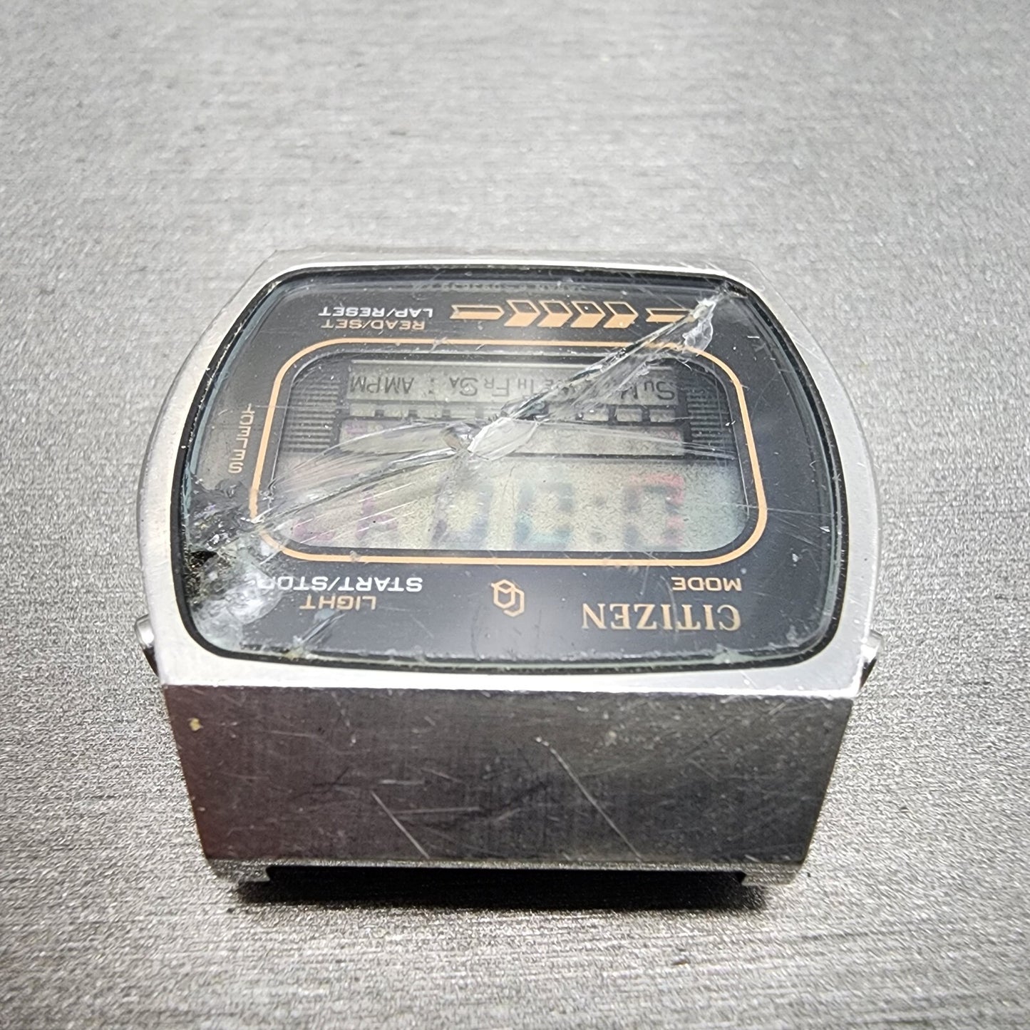 Citizen CQ Digital Watch Men 34mm LCD Steel Chronograph 4-098773 New Battery