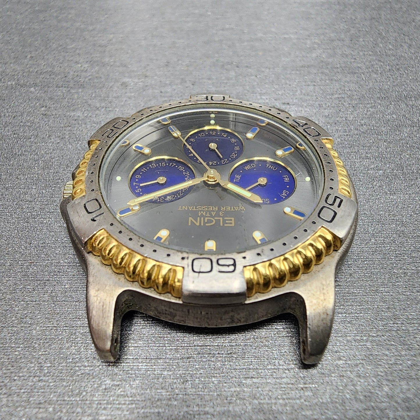Elgin Watch Men 40mm Gray Dial Two Tone Daydate Round 6P29 FS701 New Battery