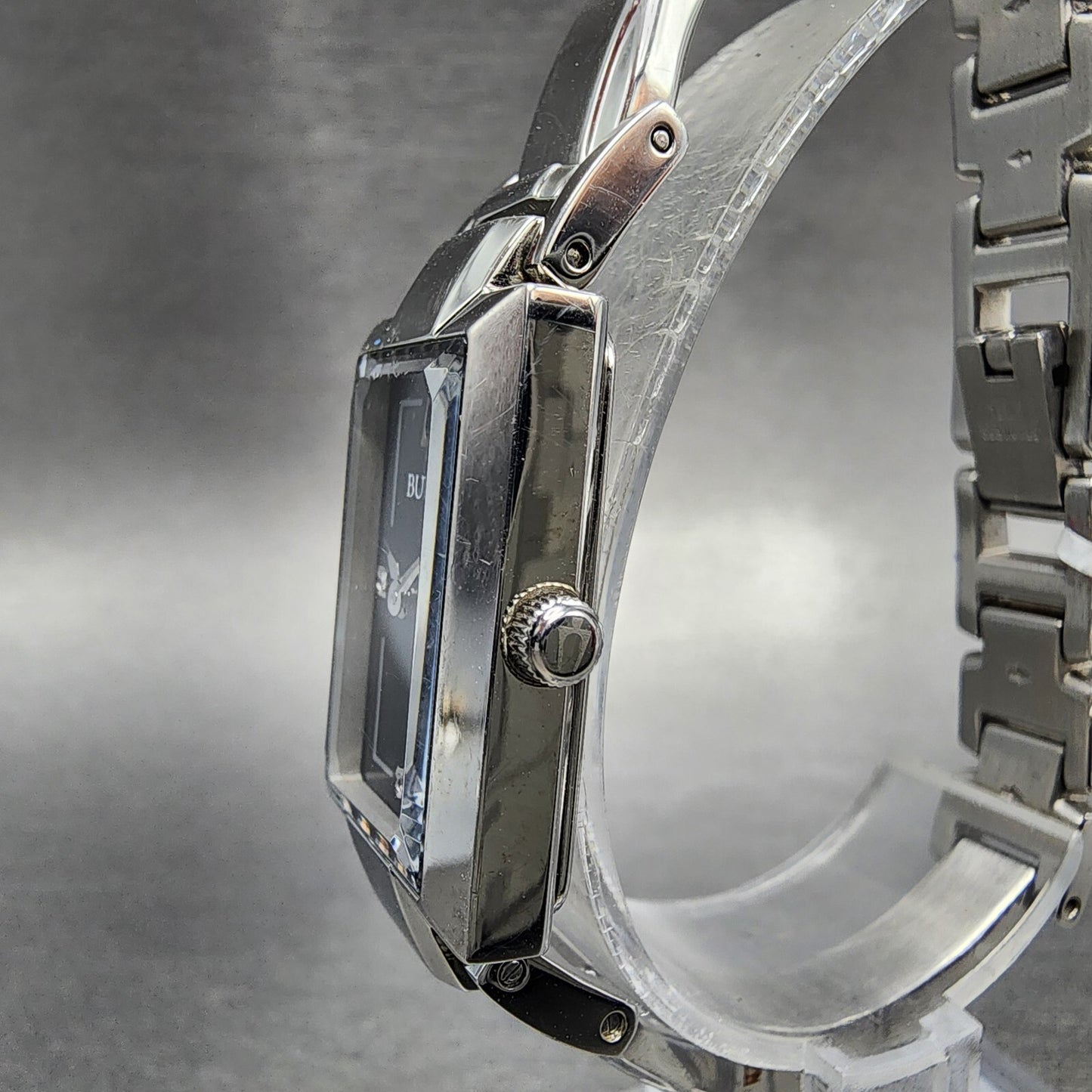 Bulova Tank Watch Women 18mm Black MOP Dial Steel Rectangle 96P209 New Battery