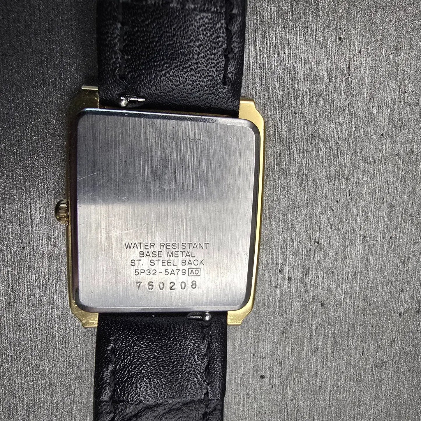 Seiko Watch Men 27mm Gold Dial Gold Tone Date Rectangle 5P32-5A79 New Battery10