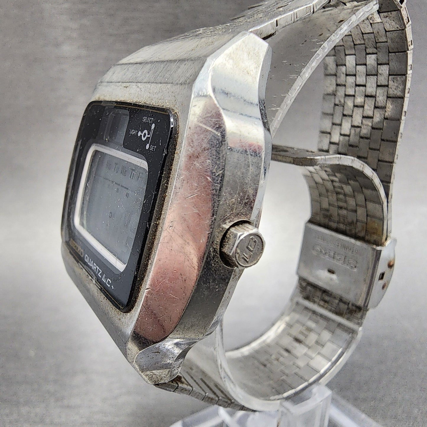 Seiko Digital Watch Men 37mm LCD Steel Daydate Rectangle 0114-0020 PARTS