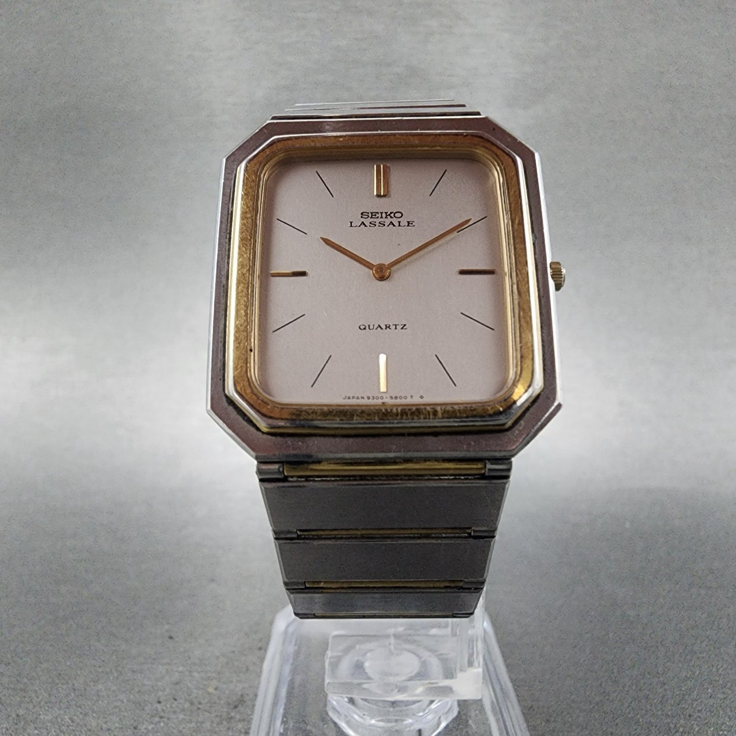 Seiko Lassale Tank Watch Men 28mm Silver Dial Two Tone 9300-5559 New Battery