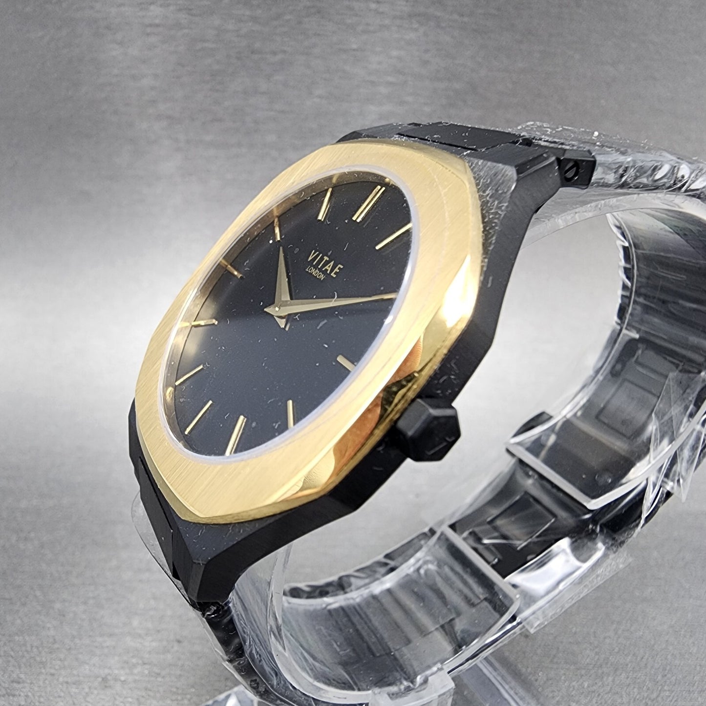 Vitae London Ada Watch Men 42mm Black Dial Black Tone Octagon Stainless Steel