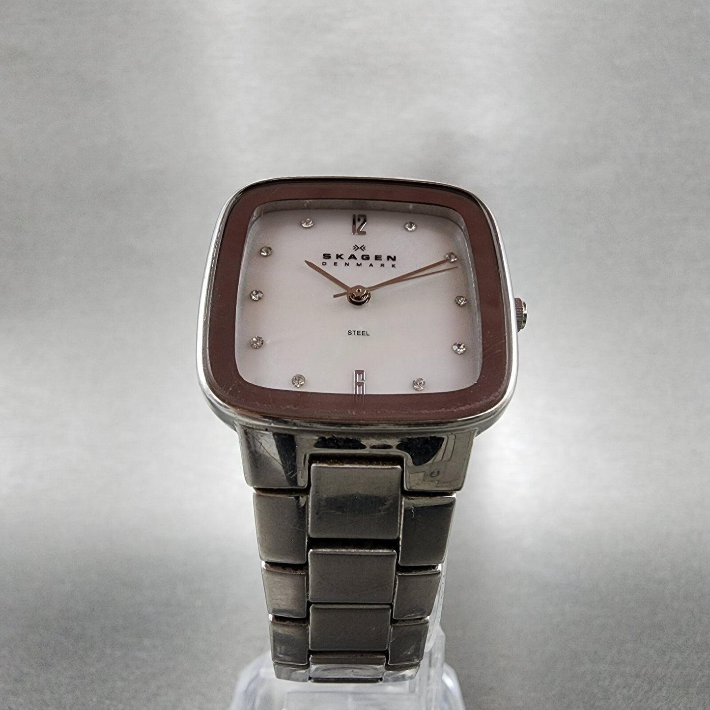 Skagen Steel Watch Women 26mm MOP Dial Silver Tone Rectangle 658SSSX New Batt