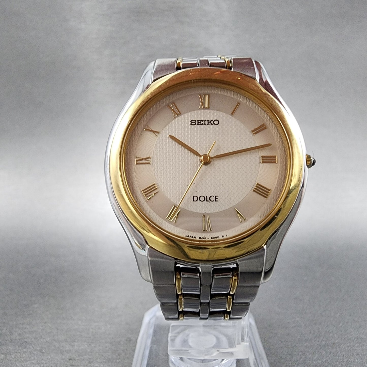 Seiko Dolce Watch Men 33mm White Dial Twotone Round 8j41-6030 New Battery