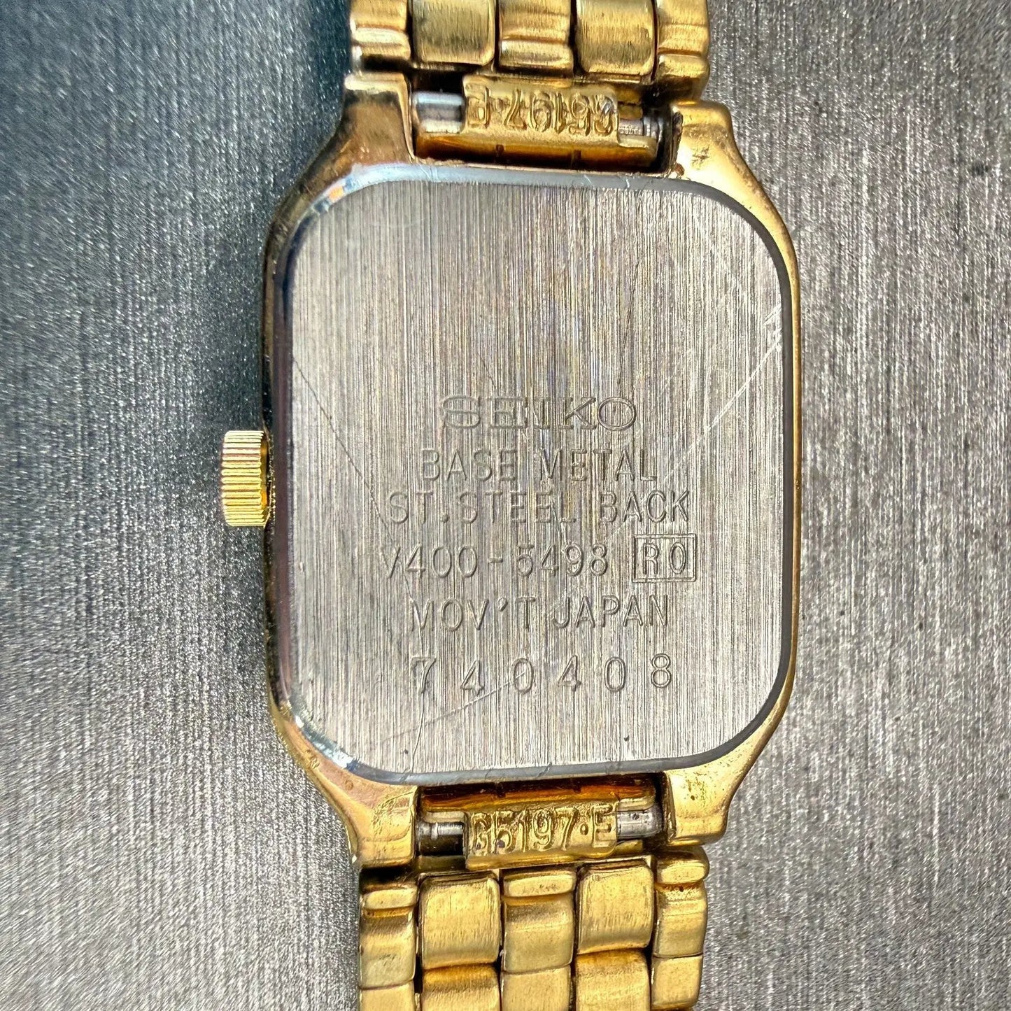 Seiko Watch Women 17mm Black Dial Gold Tone Rectangle V400-5498 New Battery VTG10