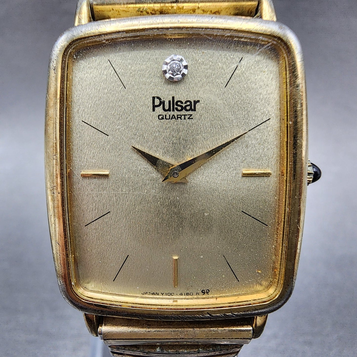 Pulsar Tank Watch Men 26mm Champange Dial Gold Tone Rectangle Y100-5869 PARTS
