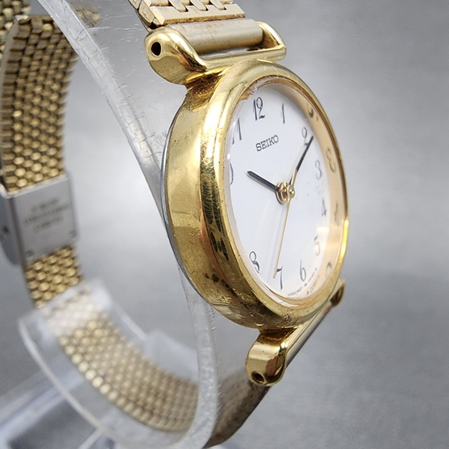 Seiko Watch Women 22mm White Dial Gold Tone Round 4n21-0052 New Battery