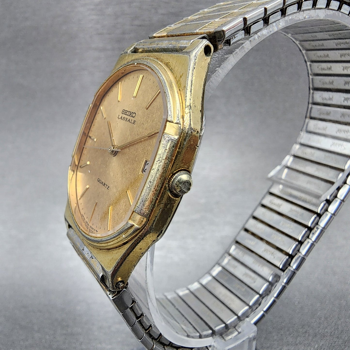 VTG Seiko Lassale Watch Men 30mm Gold Dial Gold Tone Date Oval 5932-5229 PARTS
