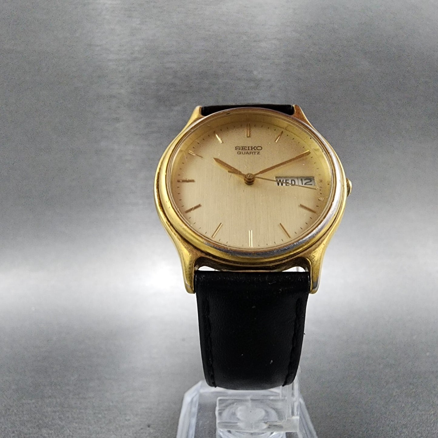 Seiko Watch Men 34mm Champagne Dial Gold Tone Daydate 7n43-7b00 New Battery