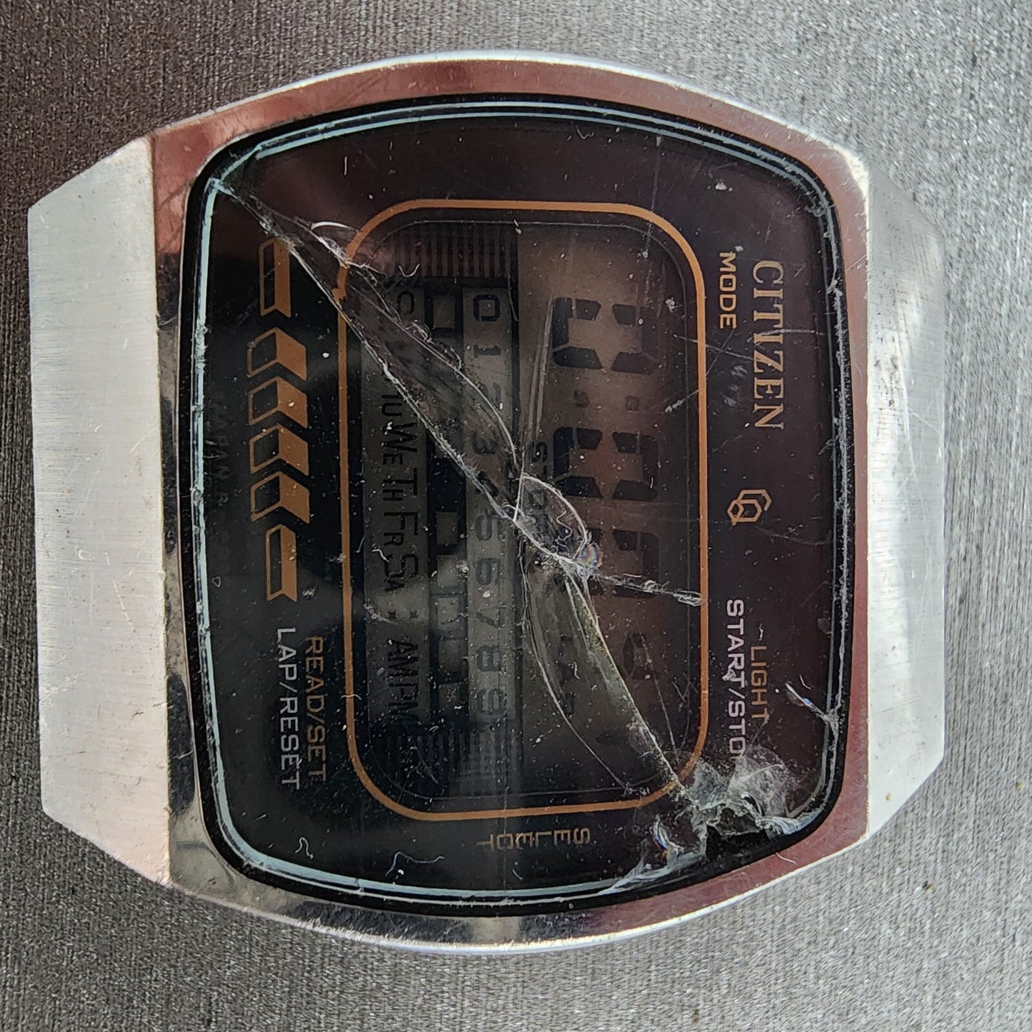 Citizen CQ Digital Watch Men 34mm LCD Steel Chronograph 4-098773 New Battery