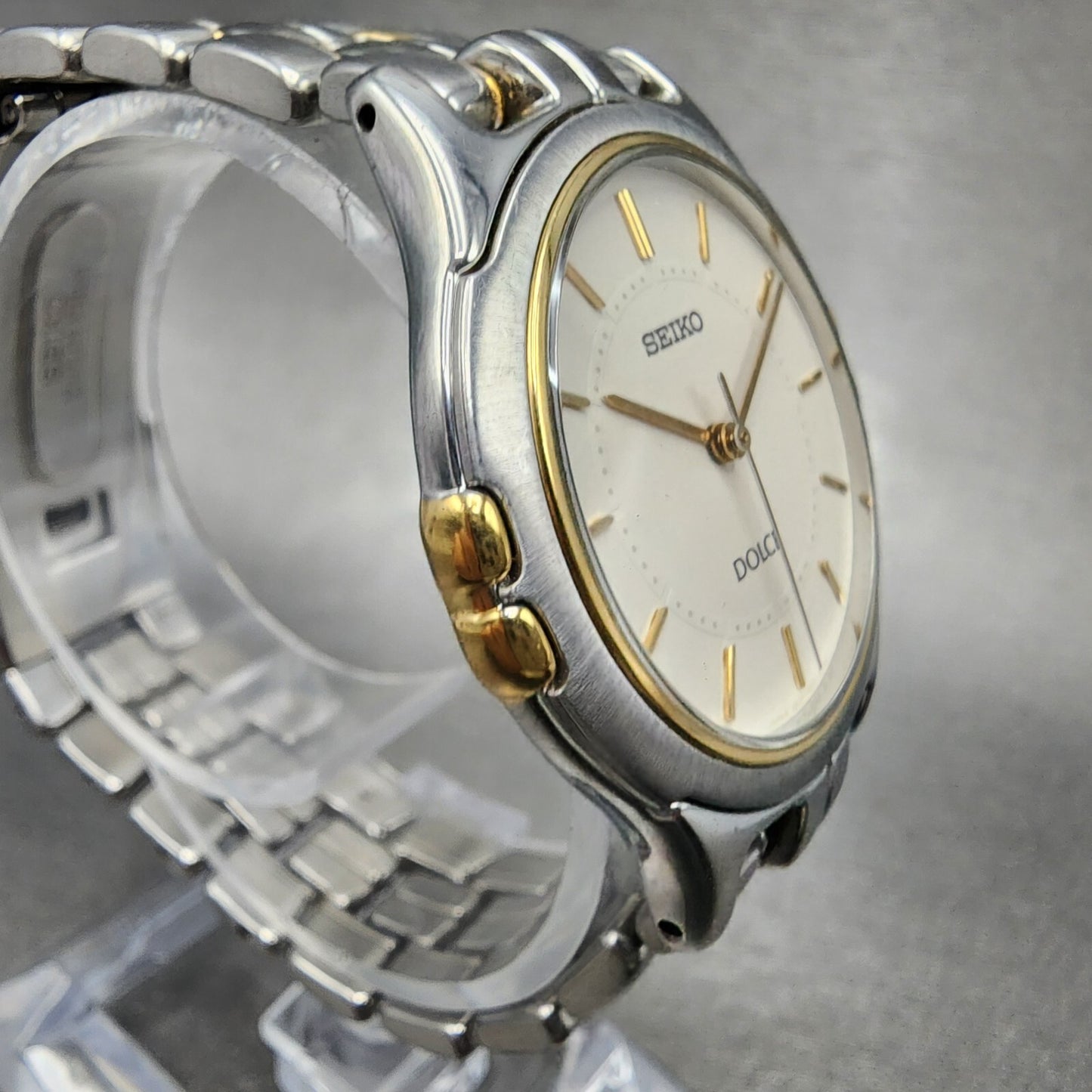 Seiko Dolce Watch Men 33mm Cream Dial Two Tone Round 5E31-600A New Battery