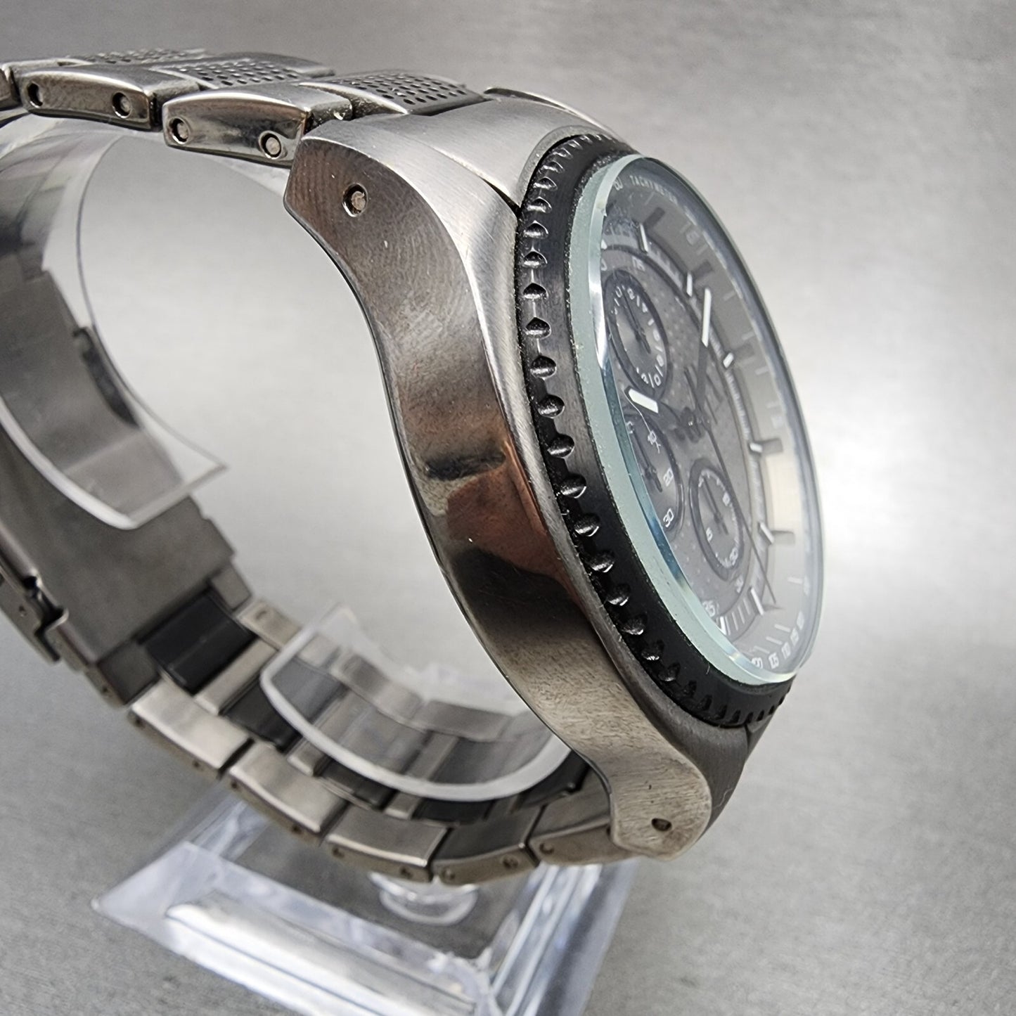 Armani Exchange Chronograph Watch Men 45mm Gray Dial Gunmetal Case Round New Bat