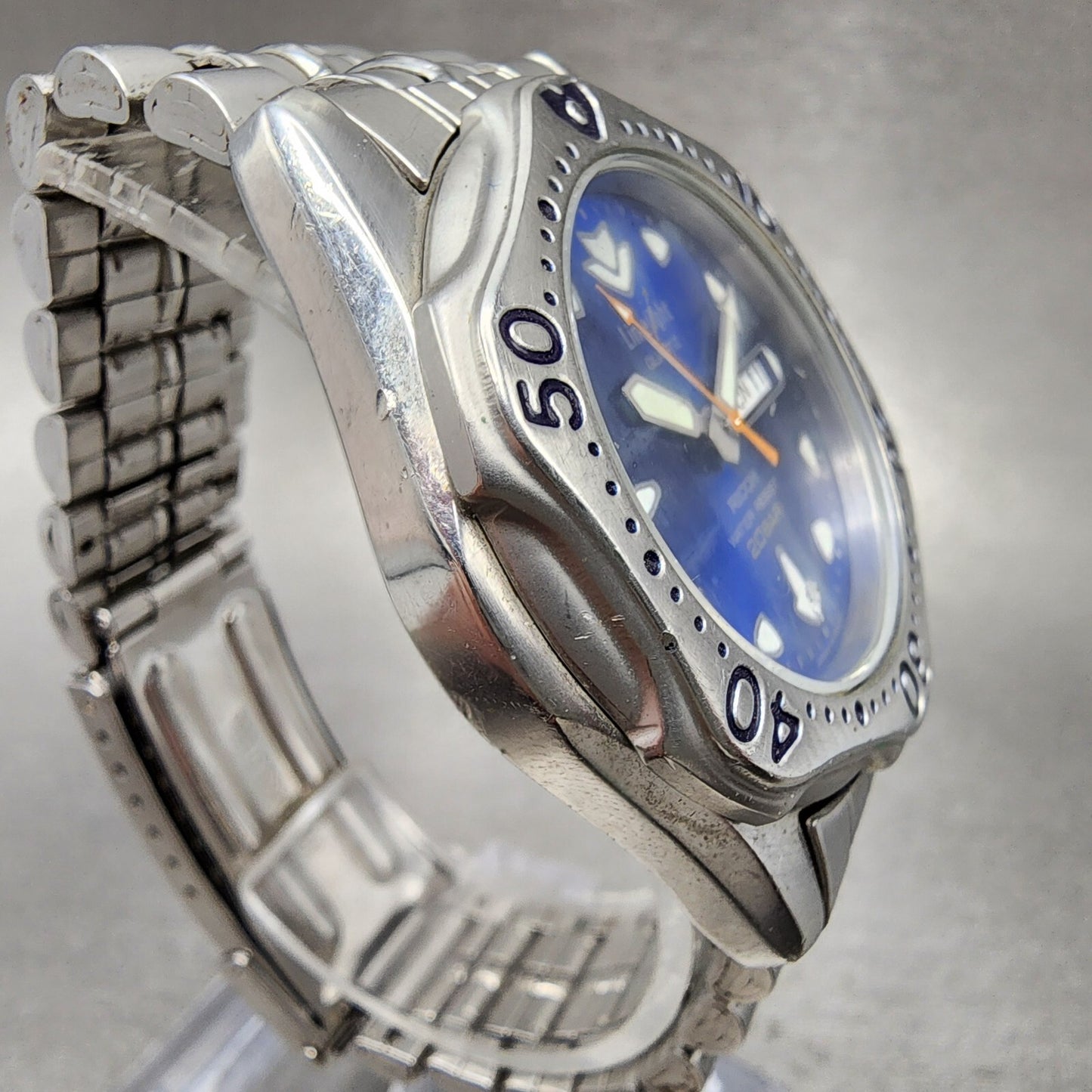 Ricoh Limelight Dive Watch Men 38mm Blue Dial Steel Daydate Round New Battery