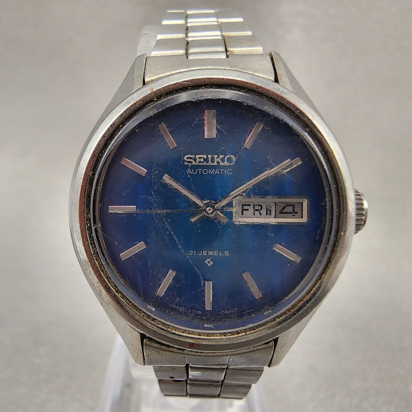Seiko Automatic Watch Women 27mm Blue Dial Stainless Steel Daydate Round Runs
