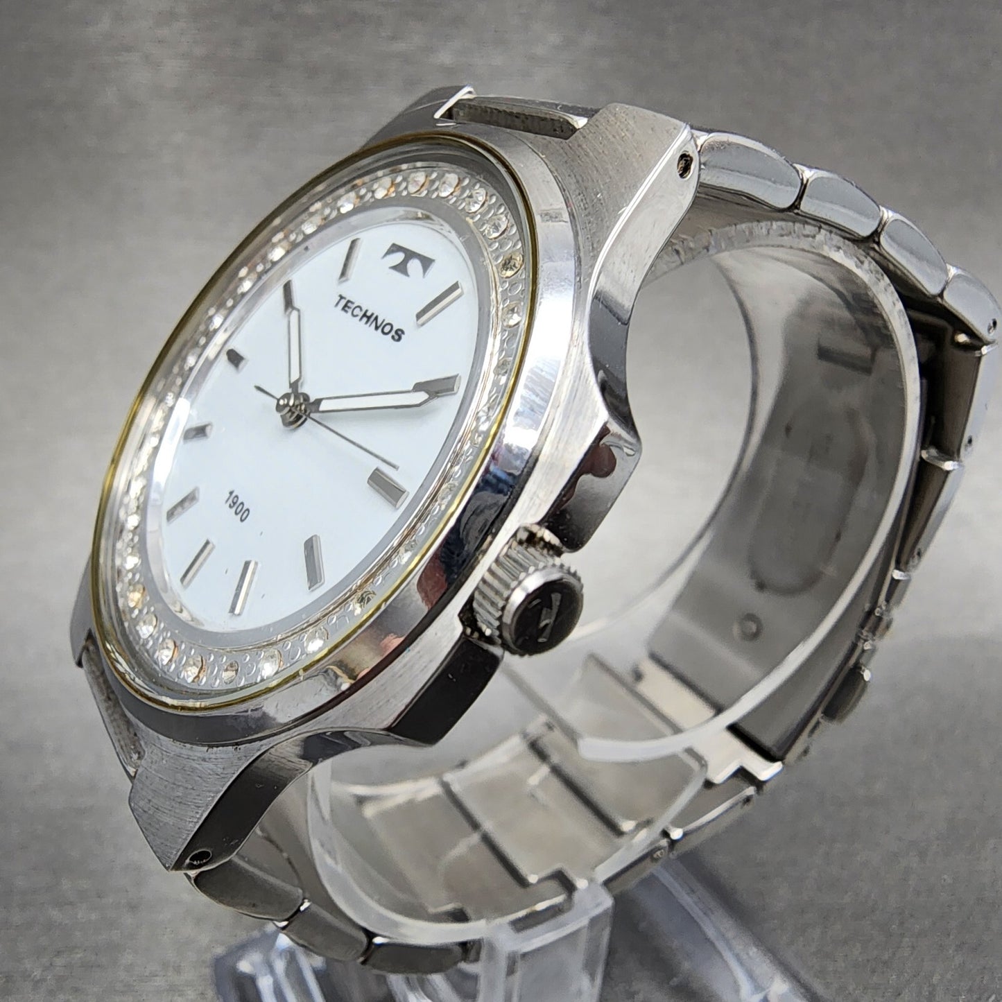 Technos 1900 Watch Men 41mm White Dial Steel Octagon T2591 New Battery