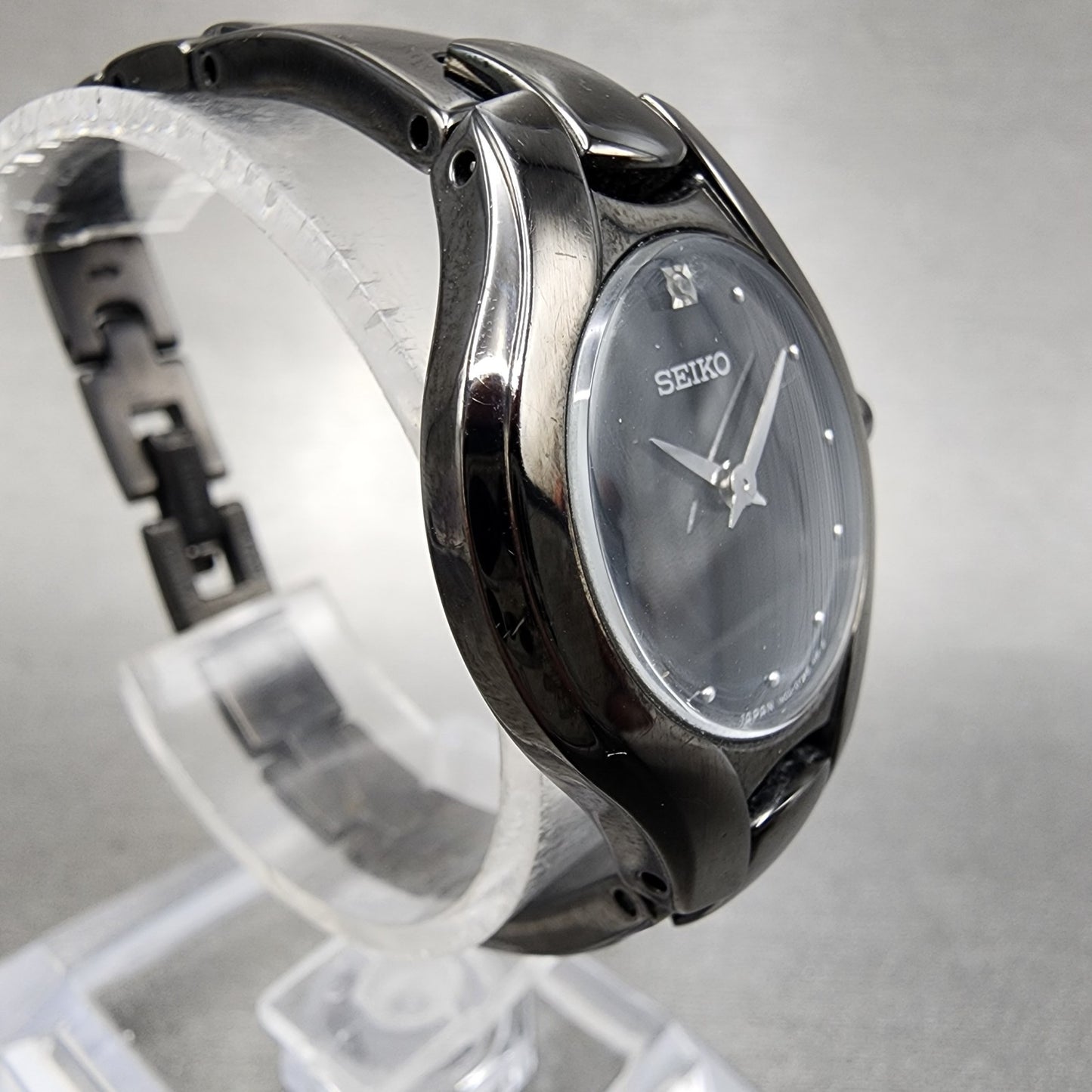 Seiko Watch Women 25mm Black Dial Black Tone Diamond 1n00-0rc0 New Battery