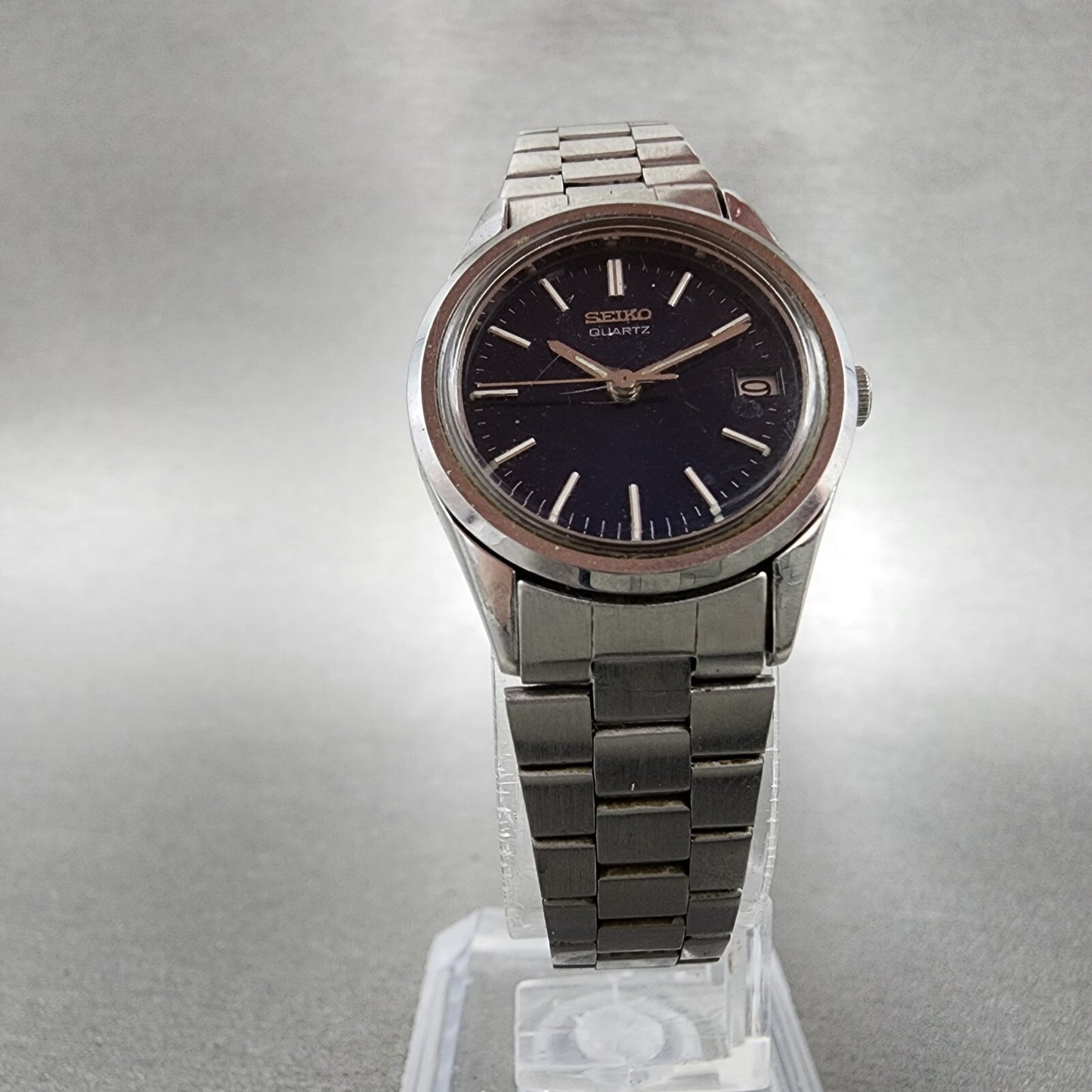 Seiko Watch Women 23mm Blue Dial Silver Tone Date Round 2A22-0270 New Battery