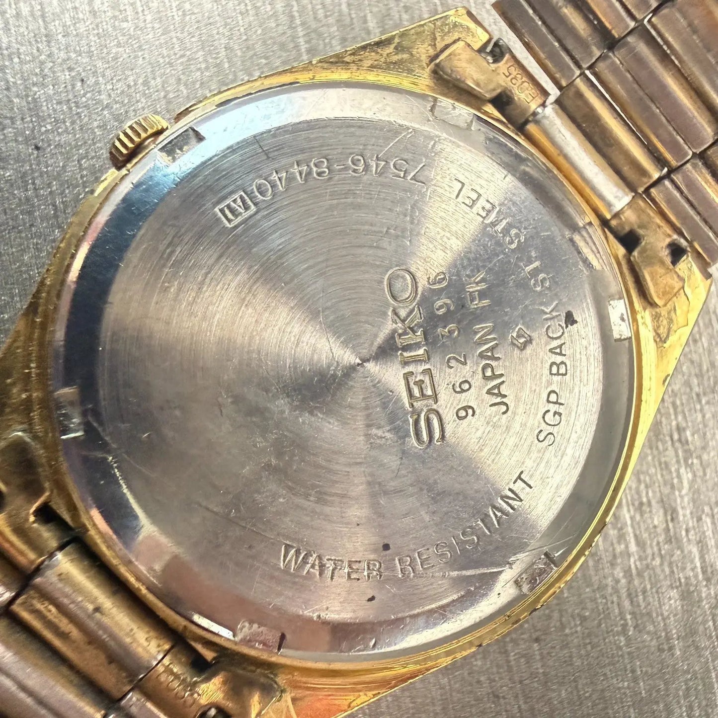 Seiko SQ Watch Men 35mm Gold Dial Gold Tone Daydate Round 7546-8440 New Battery10