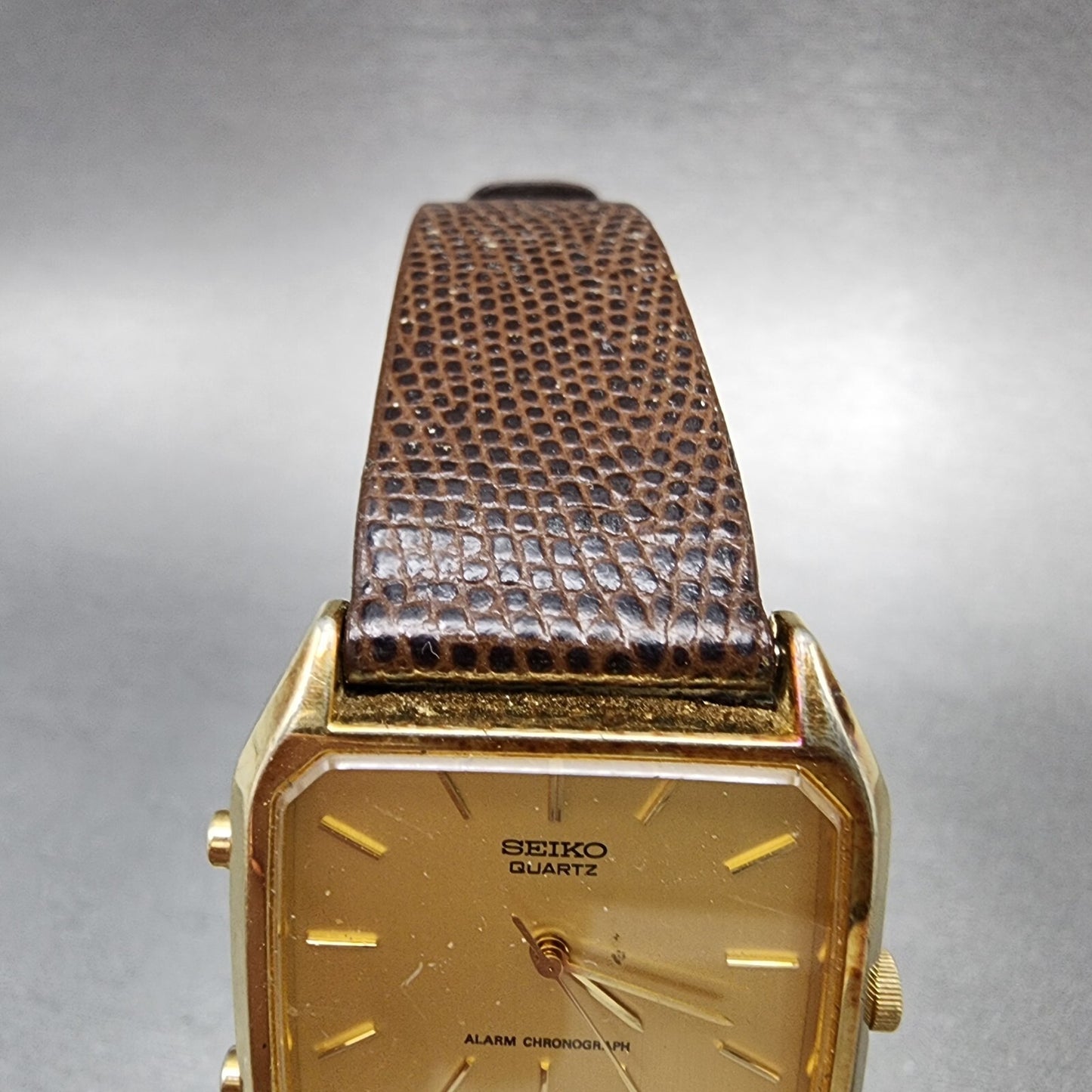 Seiko Analog Digital Watch Men 29mm Gold Dial Gold Tone Rectangle H601-5009 PART